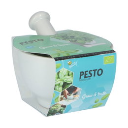 Sæt til dyrkning af basilikum og pesto med morter
