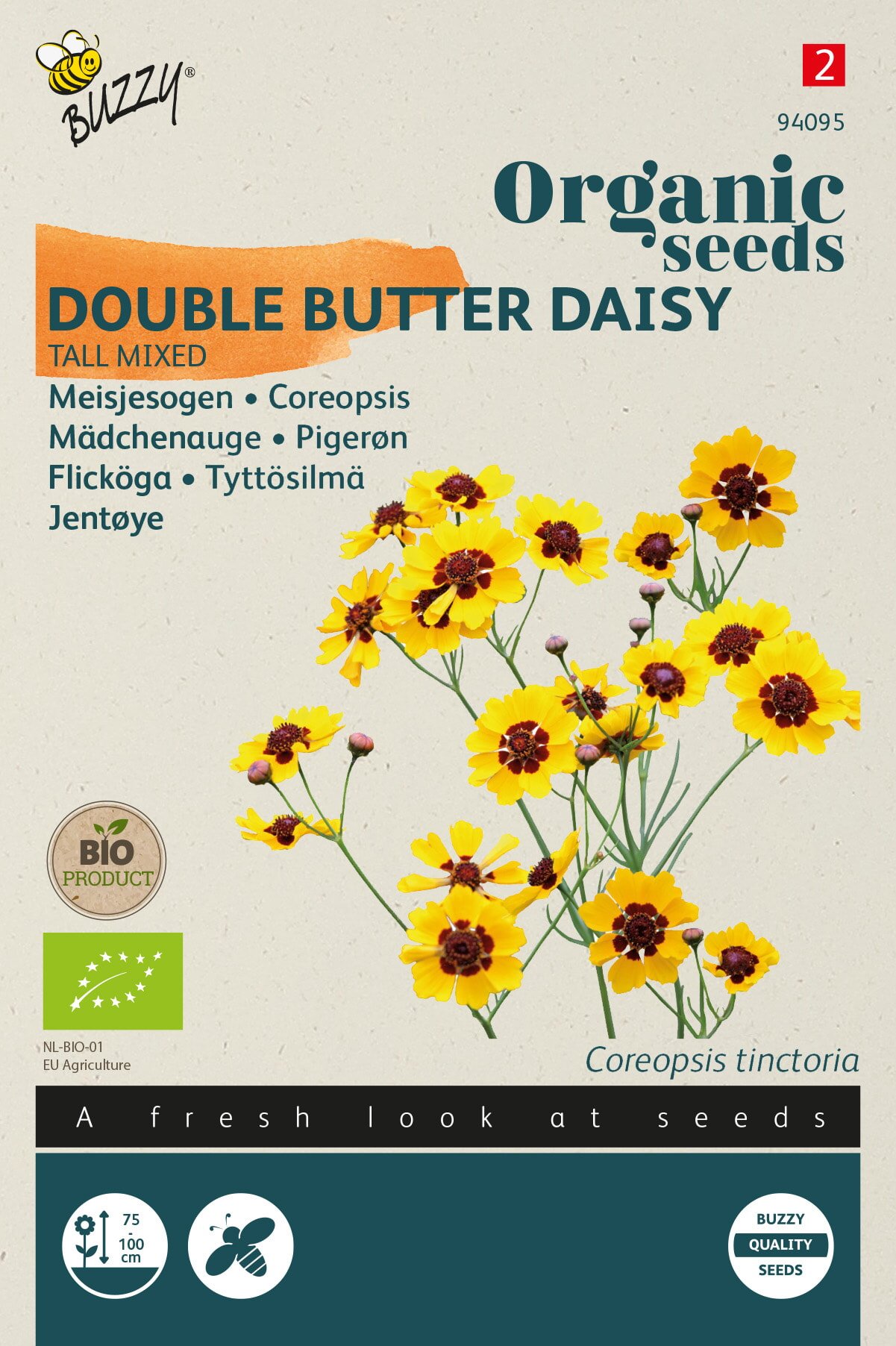 Økologiske frø Double Butter Daisy coreopsis Buzzy økologiske Double Butter Daisy coreopsis frøpose