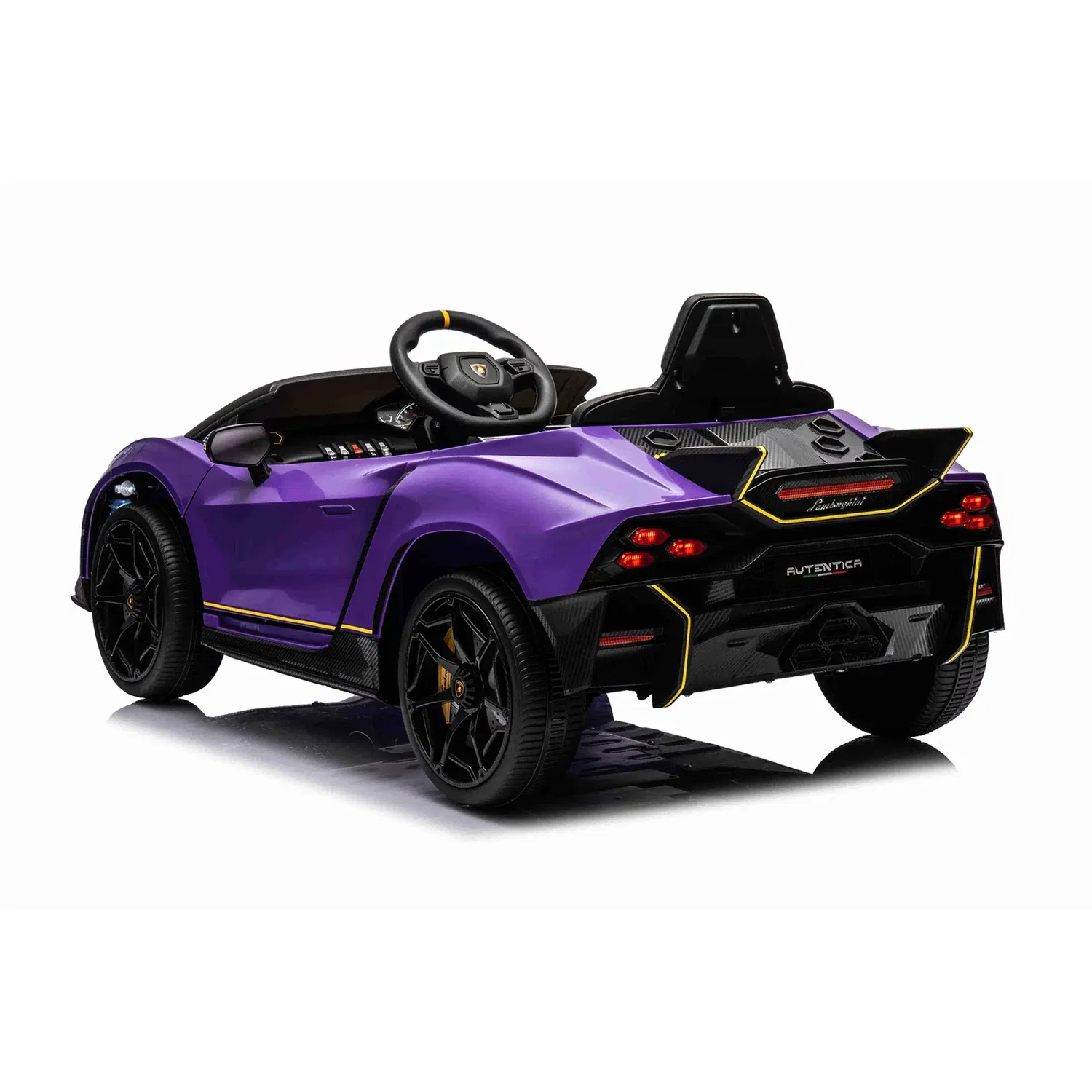 Lamborghini Autentica elbil – lilla, 4 x 10,8V motor, EVA-hjul | NORDIC PLAY Lamborghini Autentica elbil til børn i lilla fra NORDIC PLAY, licenseret design med 4 x 10,8V motorer, EVA-hjul, Bluetooth, FM-radio og fjernbetjening – egnet til ca. 3-8 år.