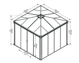 Pavillon 295x295 cm med måltegning Tegning af pavillon 295x295 cm med mål i cm og tommer