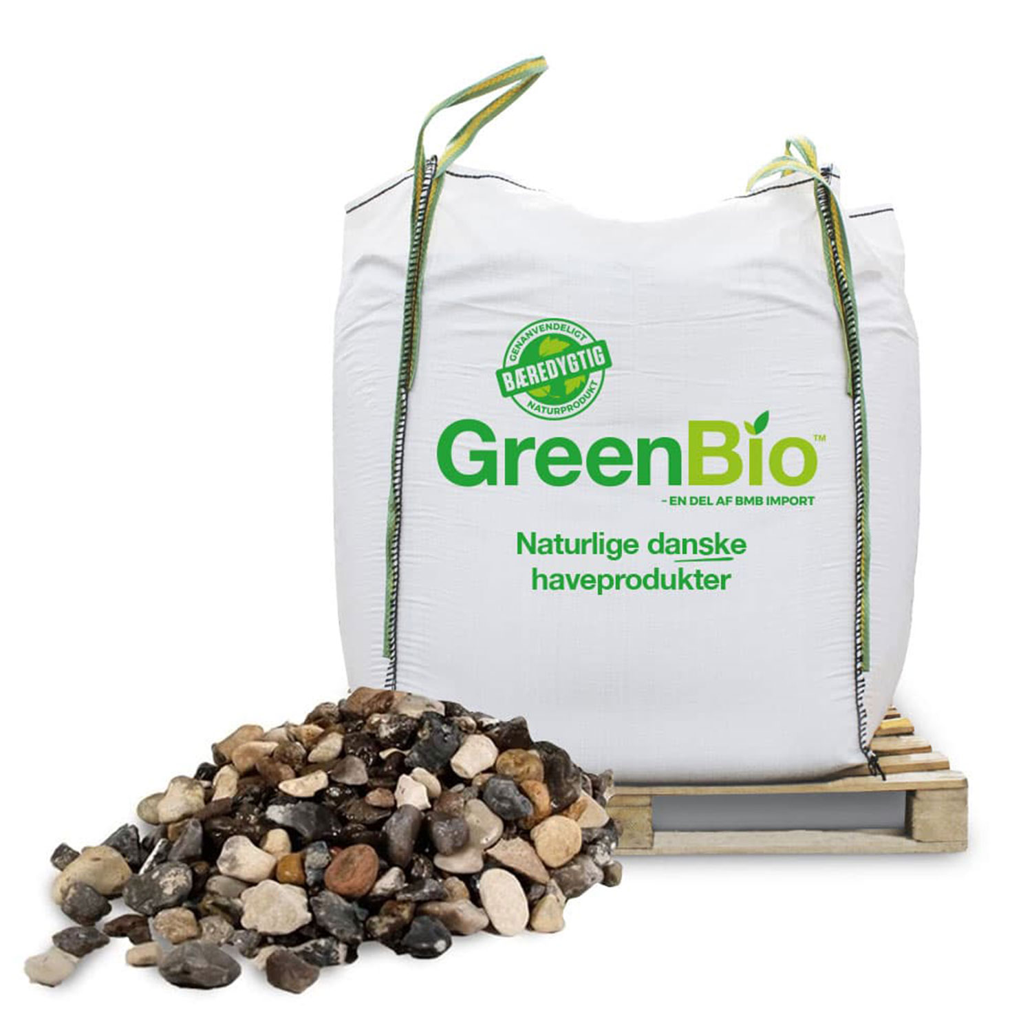 GreenBio dekorationssten i bigbag Bigbag med GreenBio natursten på palle