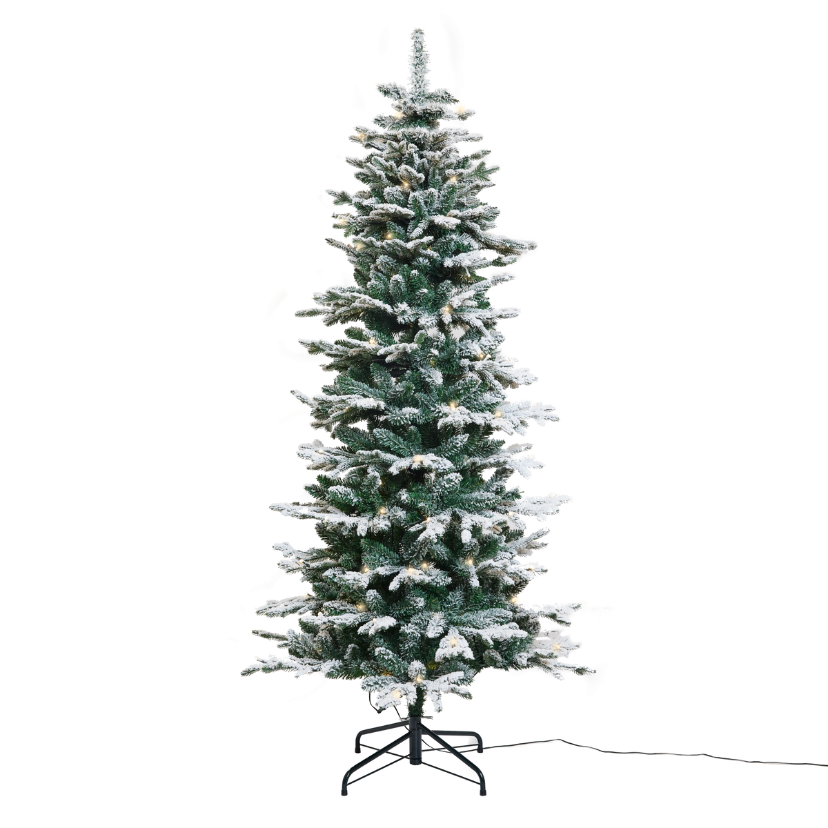 Kunstigt juletræ med sne og lys - 180 x 86 cm