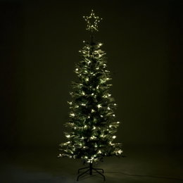 Kunstigt juletræ med LED-lys og stjerne i toppen Oplyst kunstigt juletræ med varm-hvide LED-lys