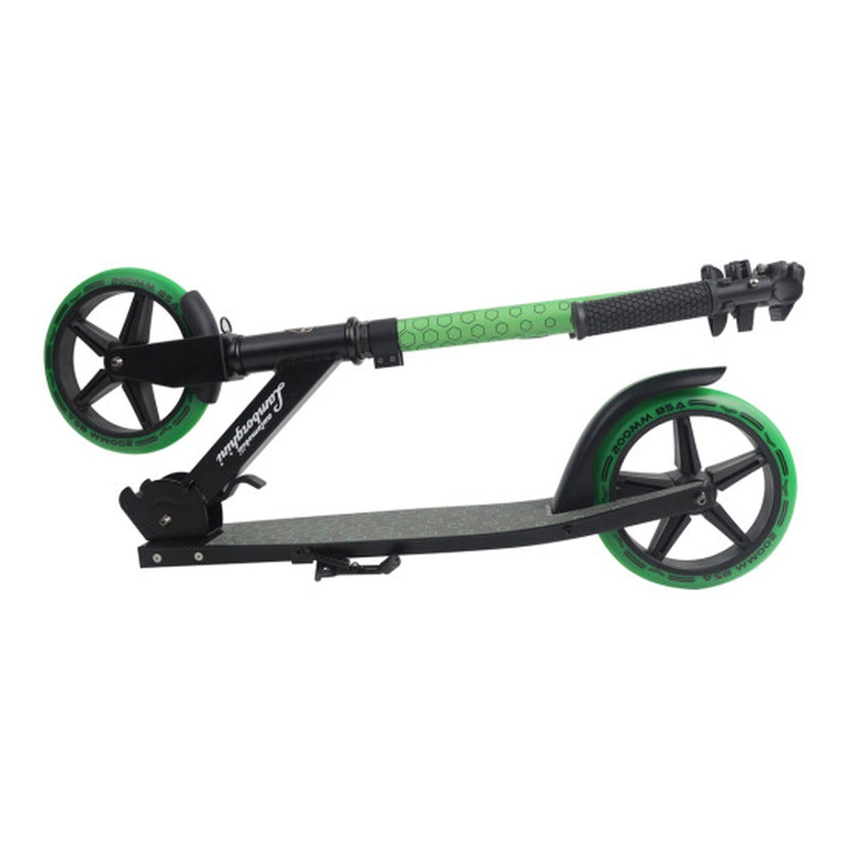 Lamborghini løbehjul teenager grøn med affjedring NORDIC PLAY Active - 200 mm hjul, foldbart, aluminium/stål Foldet Lamborghini L6-200 løbehjul til teenagere i grøn med affjedring, store 200 mm hjul, robust aluminium- og stålkonstruktion, skridsikkert deck (NORDIC PLAY Active)