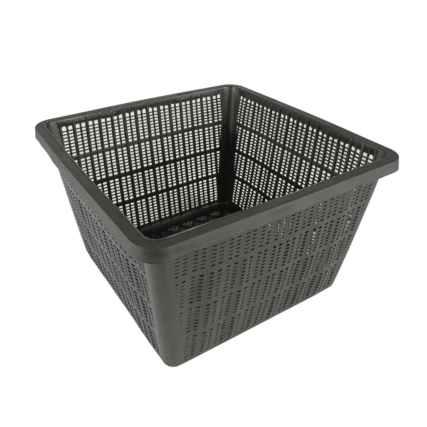 Firkantet sort plastkurv med perforerede sider