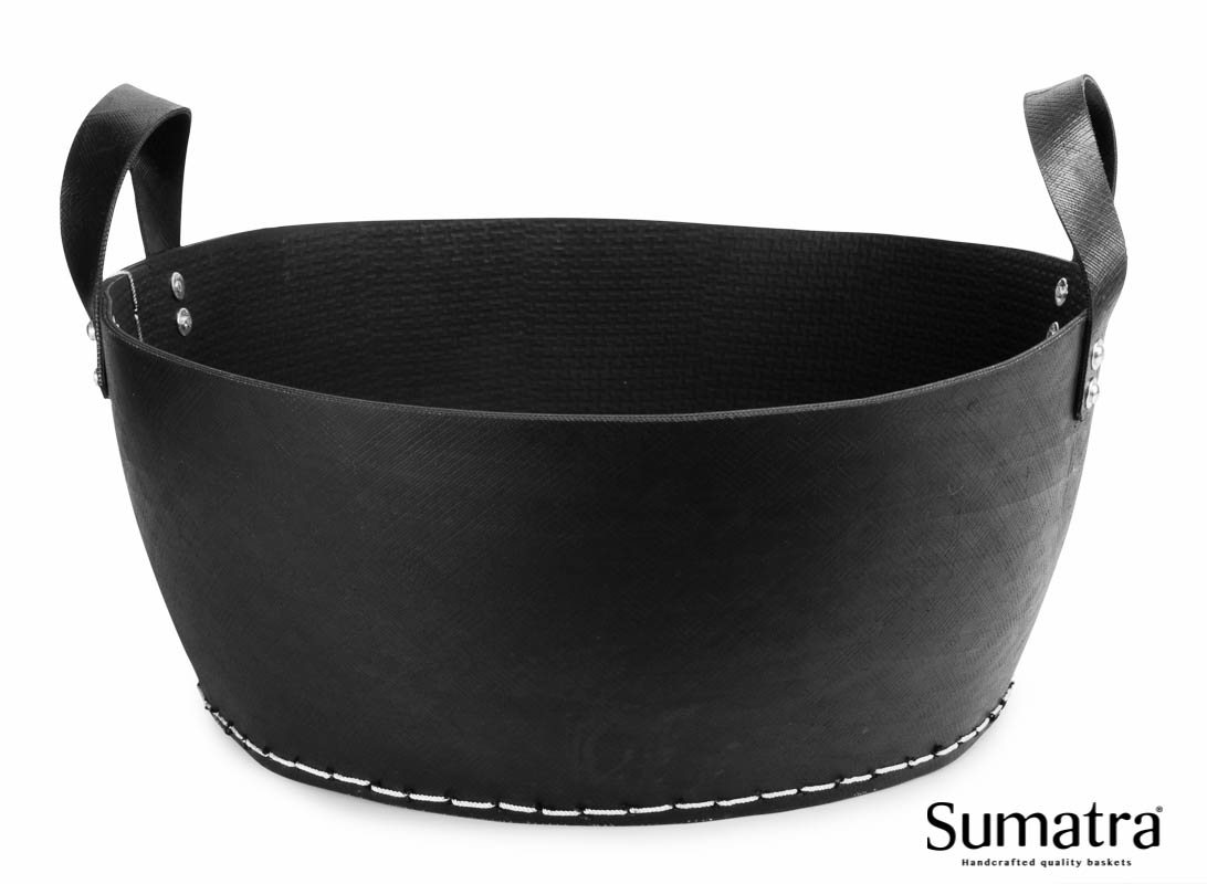 Sort Sumatra opbevaringskurv i gummi Sort oval Sumatra gummikurv med håndtag