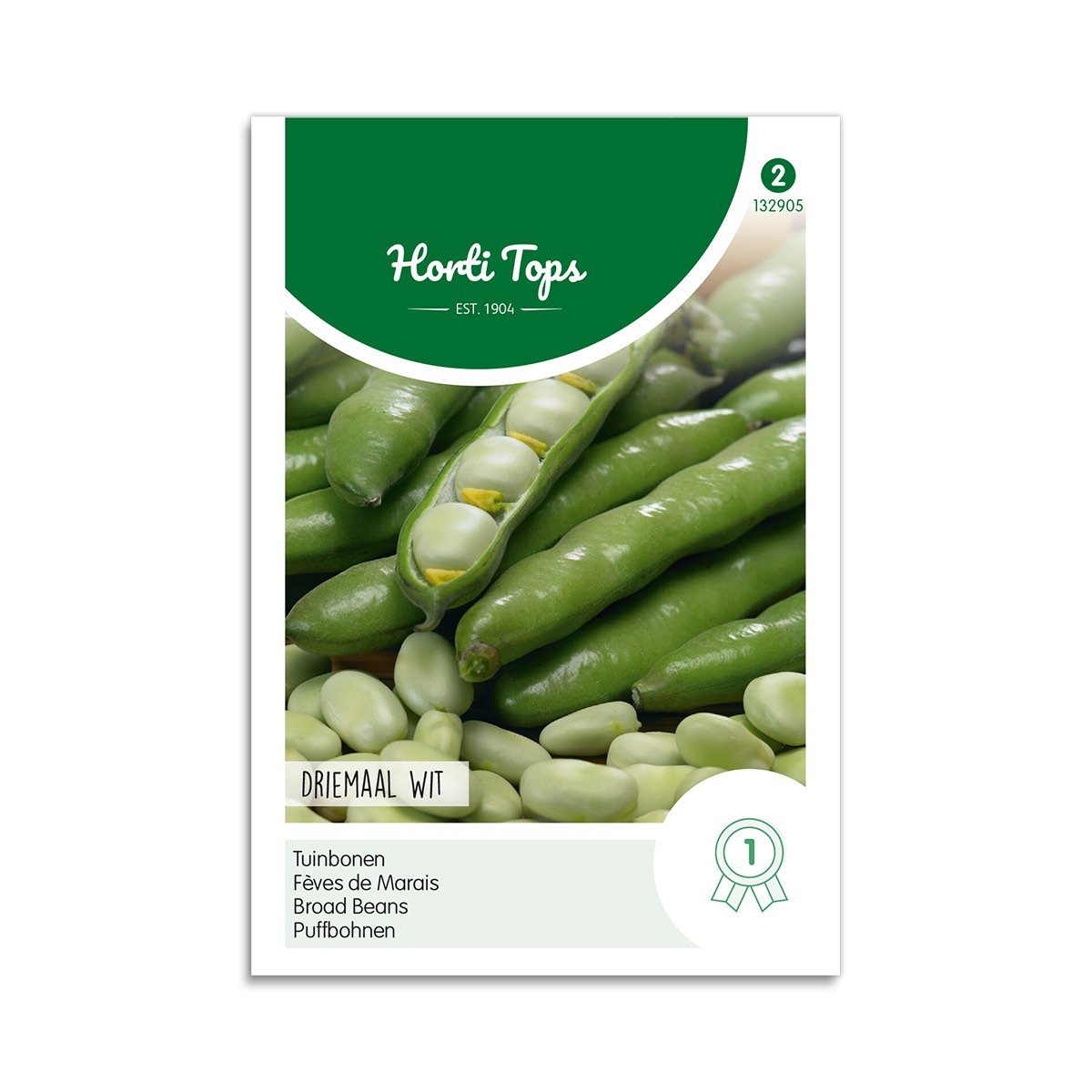 Horti Tops havebønner frø 'Drie maal Wit' Frøpose med grønne Horti Tops havebønner