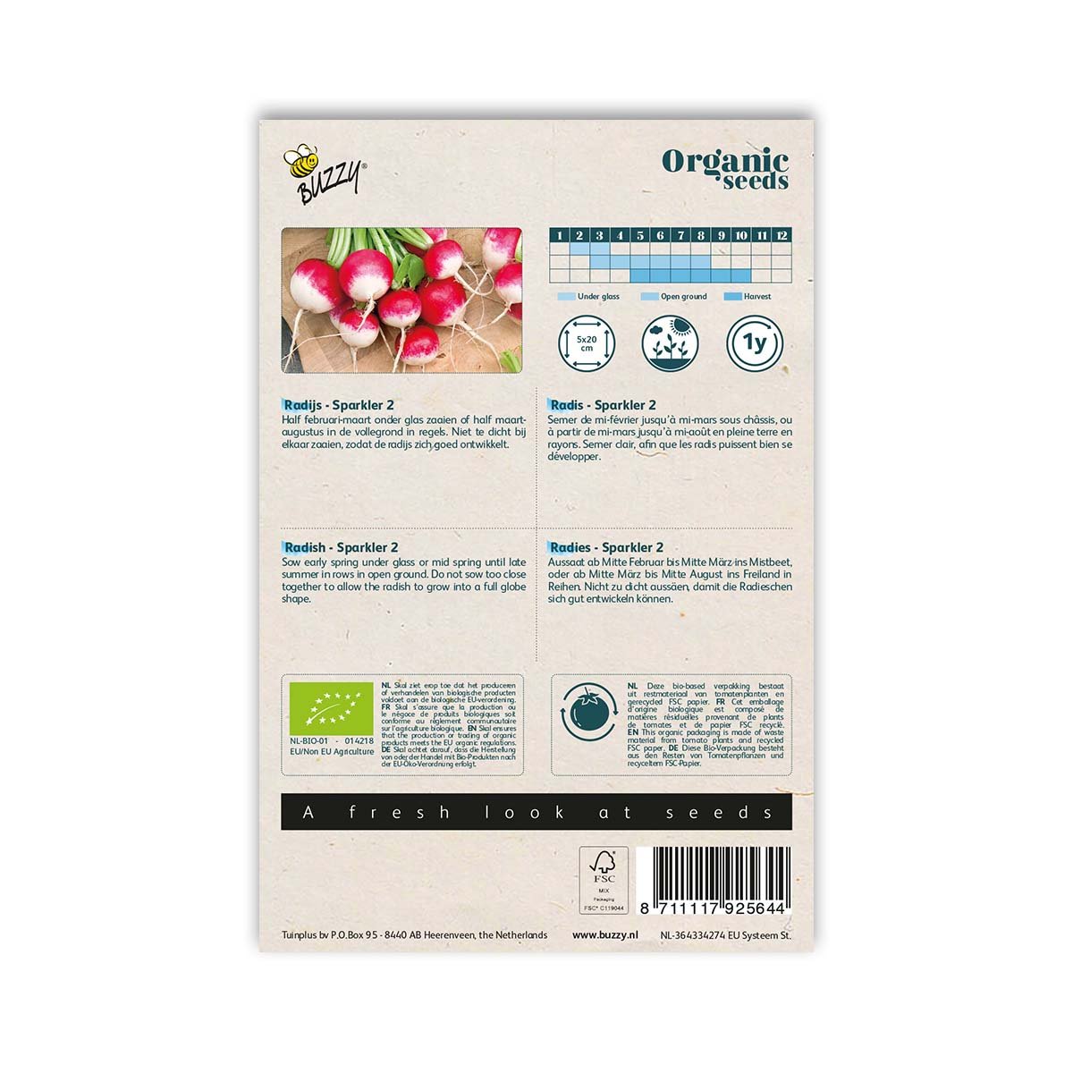 Buzzy Organic Seeds radisfrø Sparkler 2 posebagside