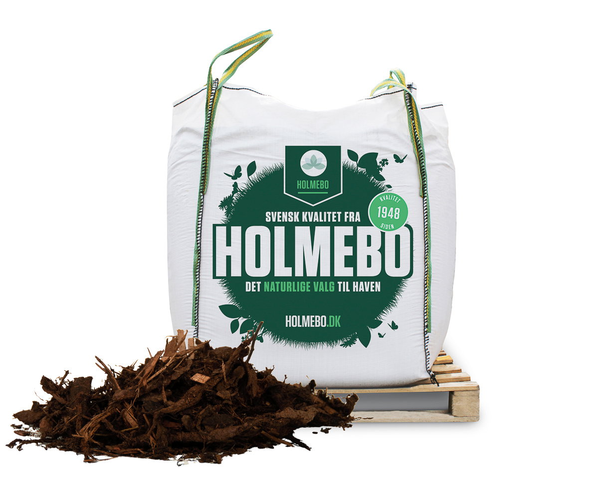 Stor Holmebo bigbag med barkflis på palle