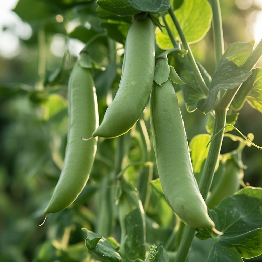 Økologisk hestebønnefrø Witkiem – tidlig sort med store frø, nem at dyrke Nærbillede af grønne hestebønnebælger på planten – Økologisk Witkiem, tidlig sort der giver store, hvide frø velegnet til madlavning og frysning