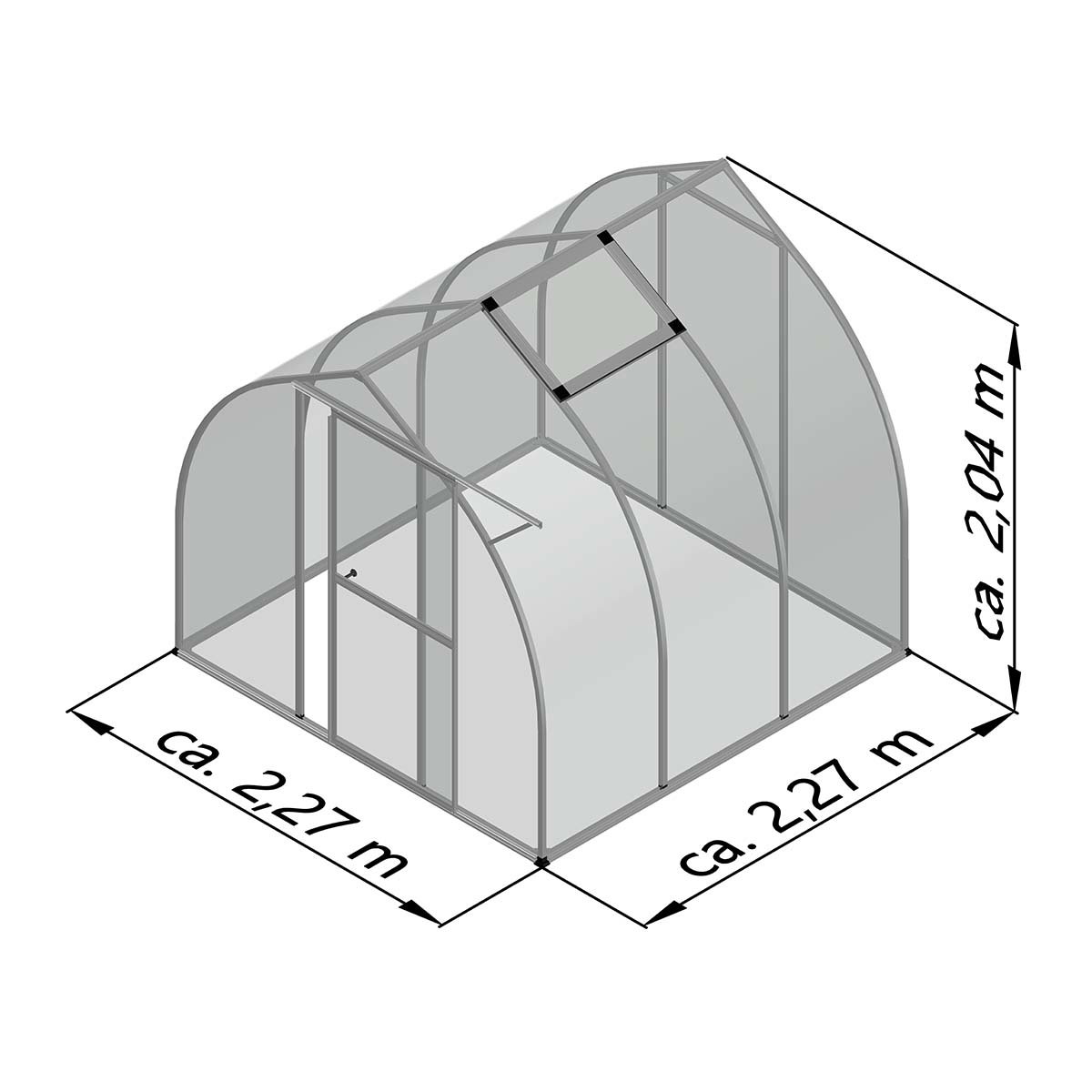 Illustration af væxthus 2,27 x 2,27 x 2,04 m