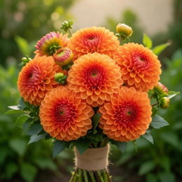 Økologisk Dahlia 'Sylvia' - 1 knold | Orange georgine til bed og buket Orange Dahlia 'Sylvia' i fuldt flor på lange stængler med tætte, kugleformede blomster; ideel som bedkant og snitblomst. Økologisk georgineknold (1 knold) fra Florex.