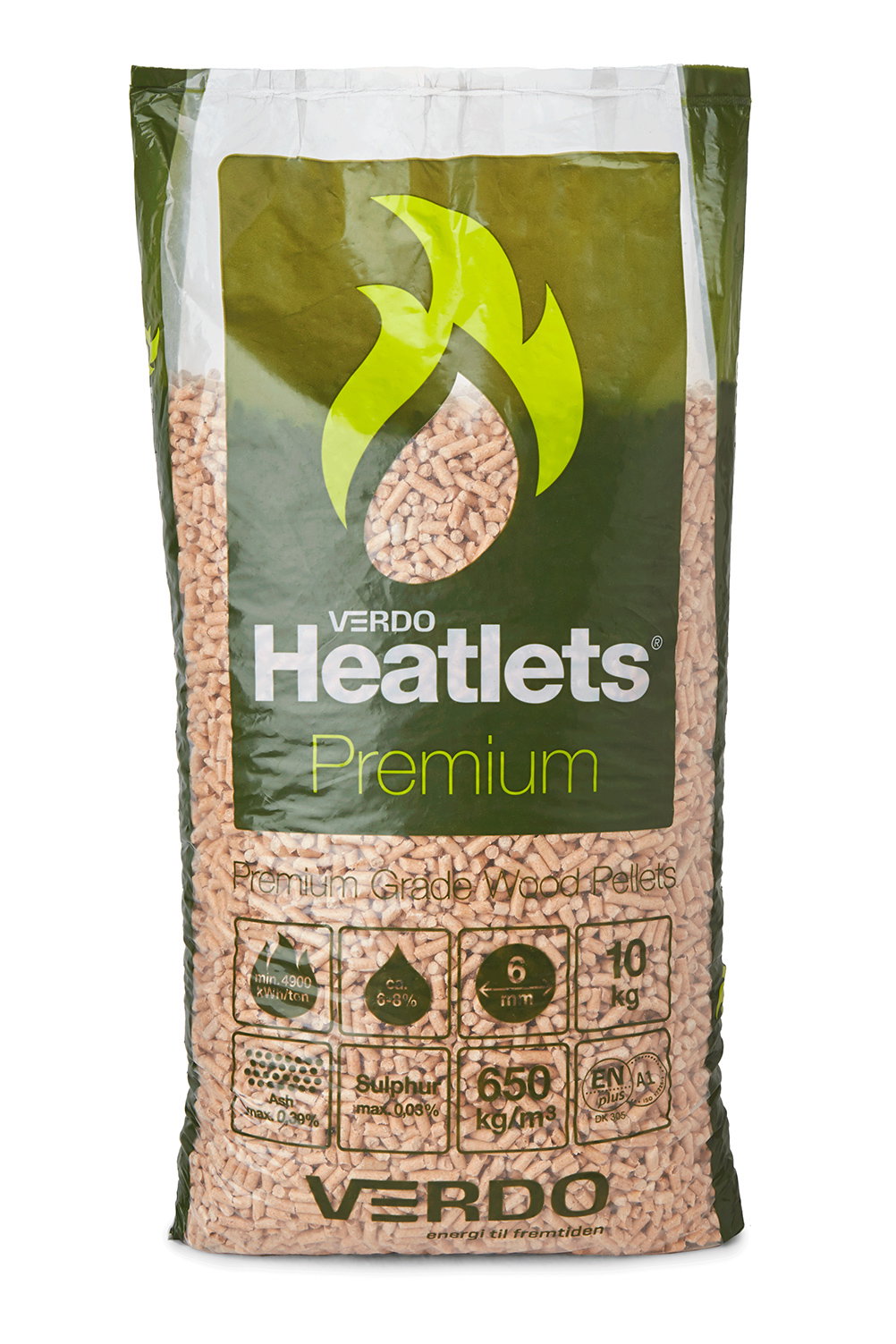 VERDO Heatlets Premium træpiller 10 kg Sæk med VERDO Heatlets Premium træpiller 10 kg