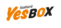 YesBOX-logo – Stallströ i orange og sort YesBOX-logo med teksten Stallströ i orange og sort