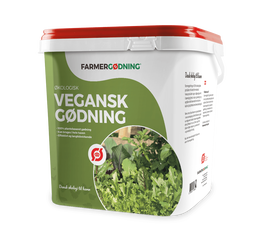 Økologisk vegansk gødning til haven Spand med økologisk vegansk gødning fra Farmergødning
