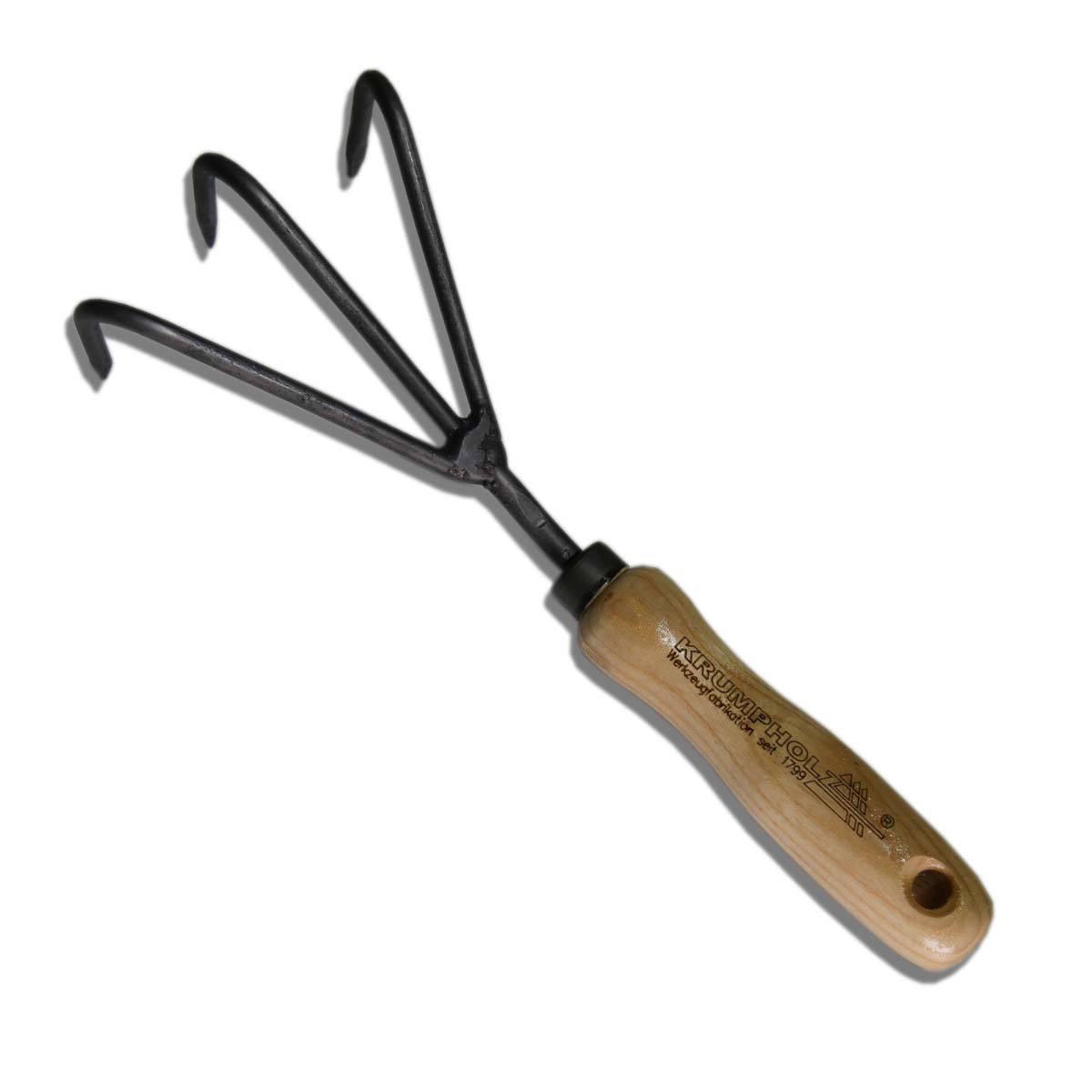 Havekultivator med træhåndtag, 3 tænder Lille håndkultivator i metal med træhåndtag