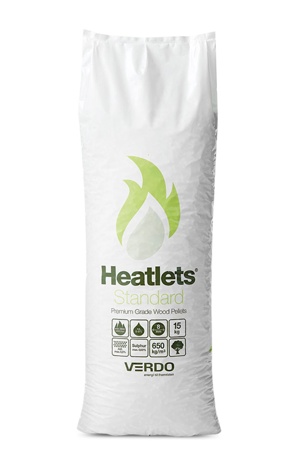 Sæk med Heatlets Standard træpiller 15 kg