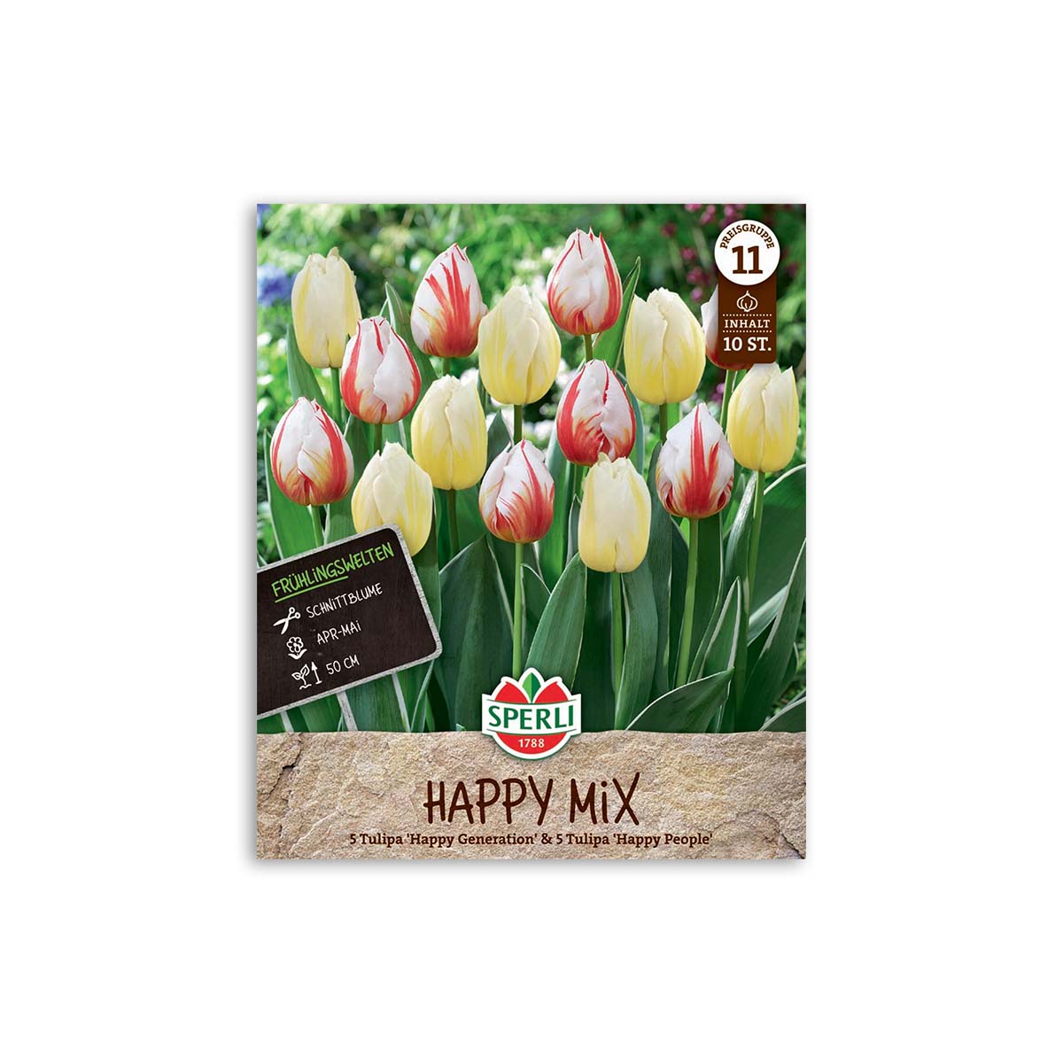 Pose med Sperli Happy Mix tulipanløg i blomst