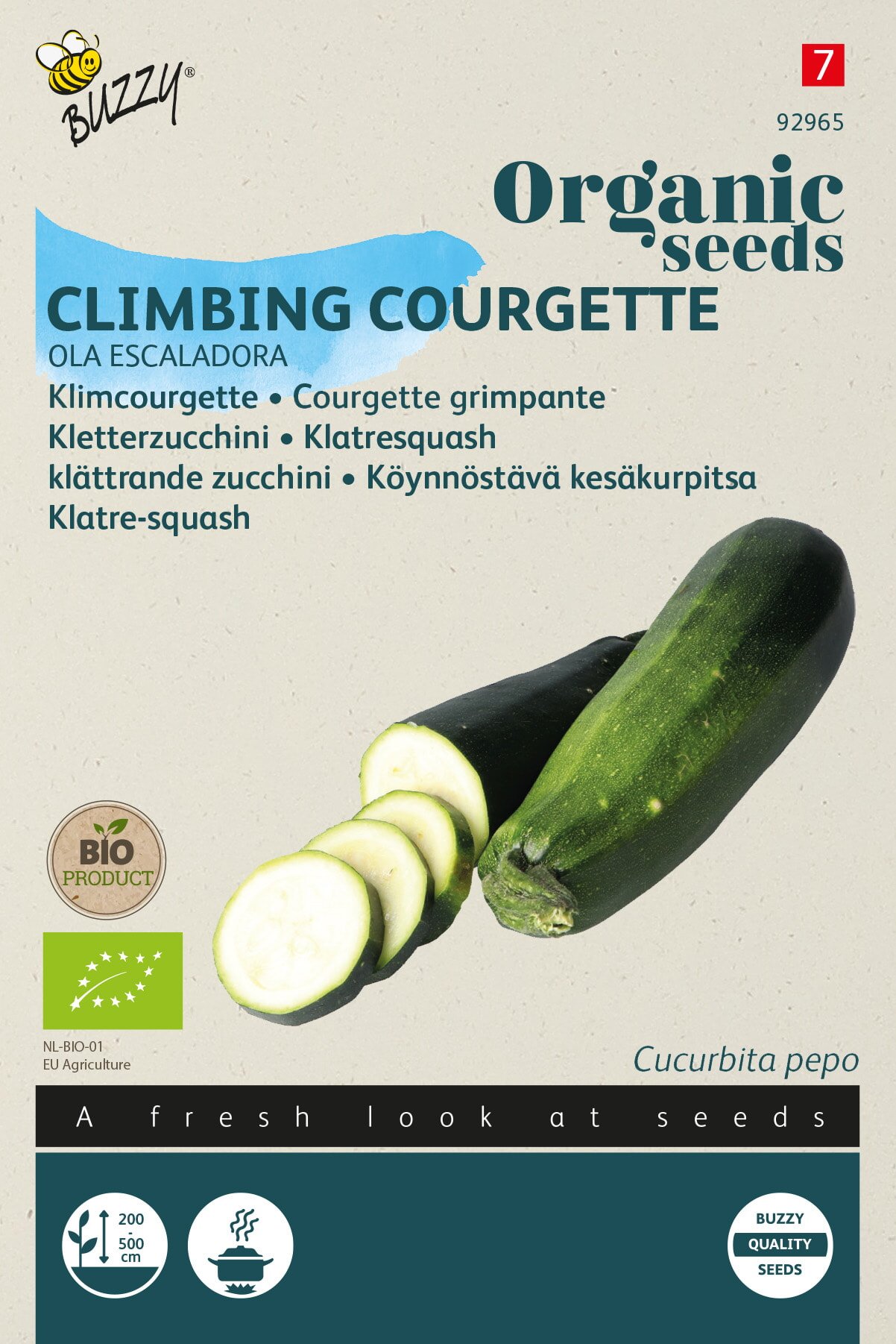Økologiske frø til klatresquash courgette Frøpose med økologiske klatre-courgette frø