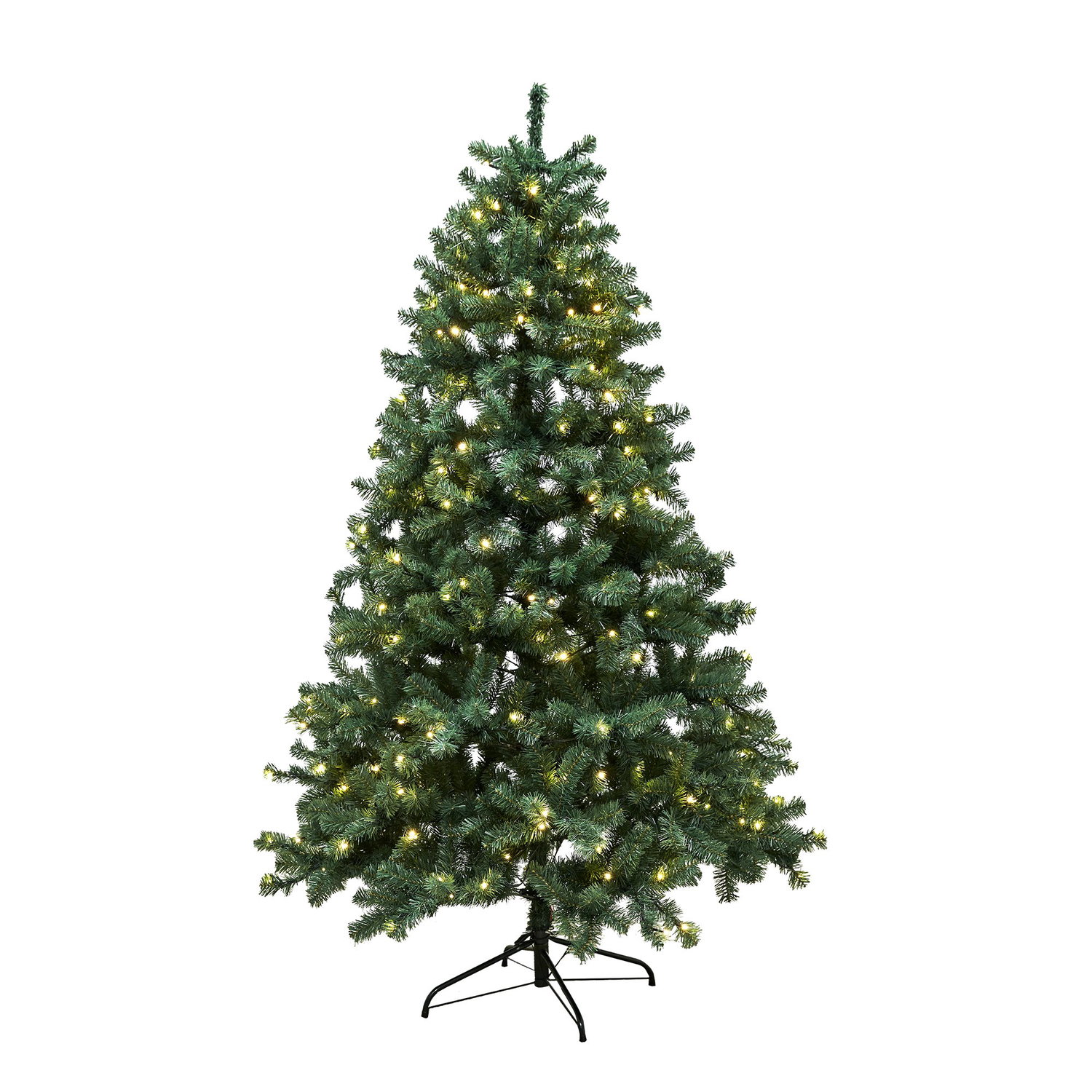 Kunstigt juletræ med LED-lys og metalfod Grønt kunstigt juletræ med varme LED-lys