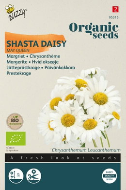 Økologiske frø til Shasta Daisy May Queen Frøpose med økologiske Shasta Daisy blomster
