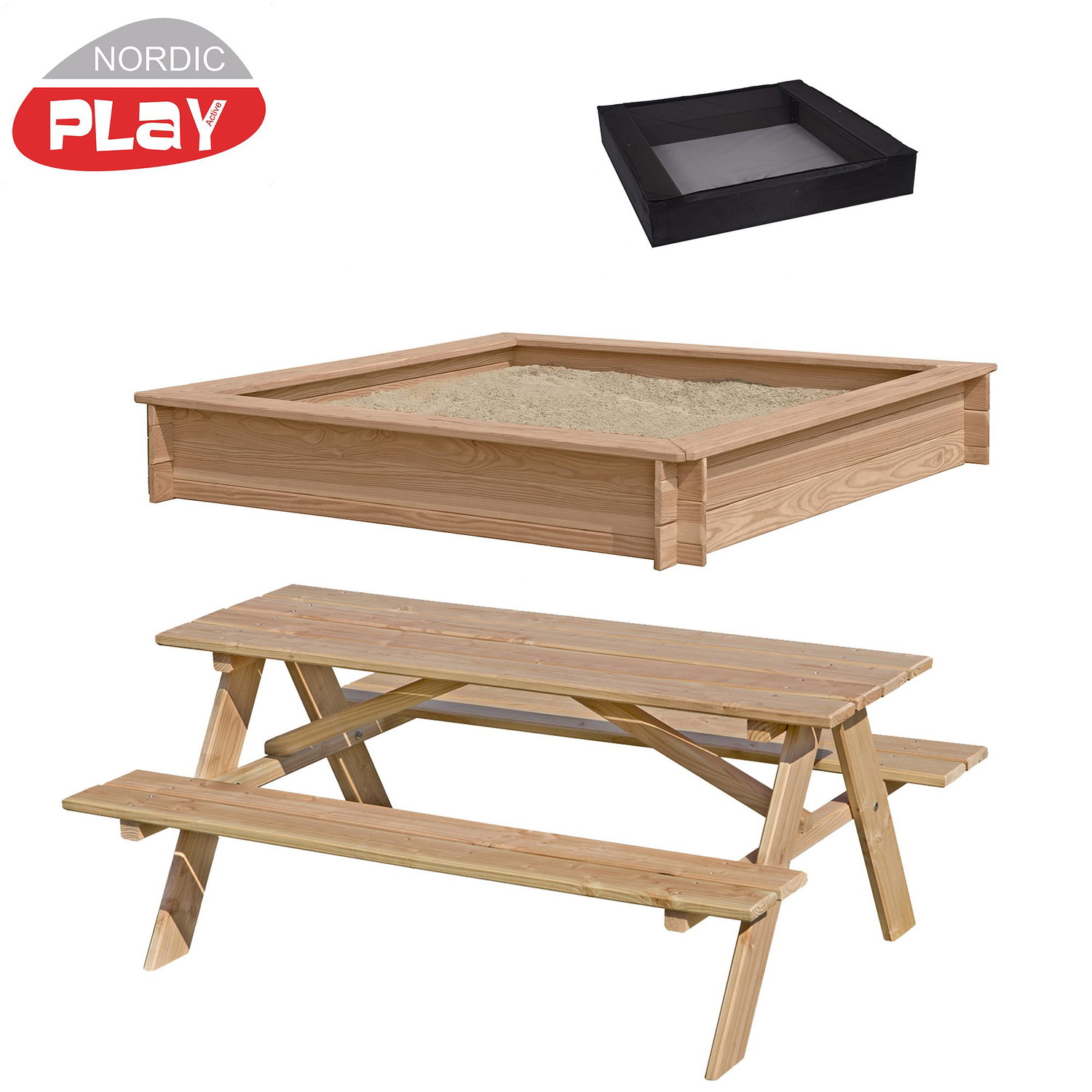 Rektangulær NORDIC PLAY sandkasse med træ picnicbord
