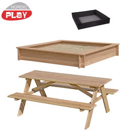 Rektangulær NORDIC PLAY sandkasse med træ picnicbord