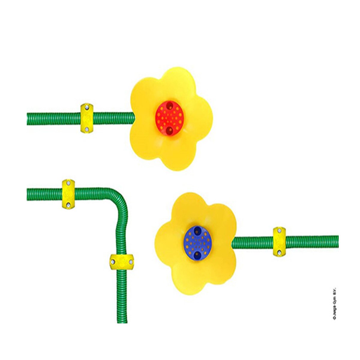 Legesæt med gule blomster til børn Farverigt legetøj med gule blomster på grønne rør