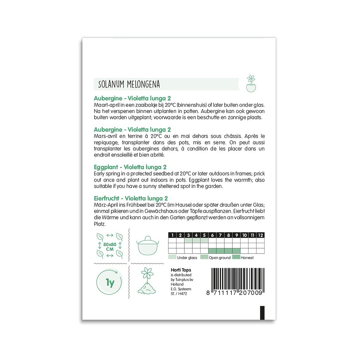 Bagside af pakke med auberginefrø Violetta lunga 2