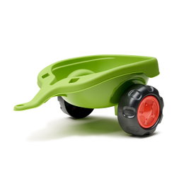 FALK Claas Vintage traktor med rat, horn og tilbehør – frontlæsser, gravemaskine og aftagelig trailer Grøn aftagelig trailer til FALK Claas Vintage traktor med røde hjul – til børn 1-3 år, robust design til skubbe-, transport- og graveleg