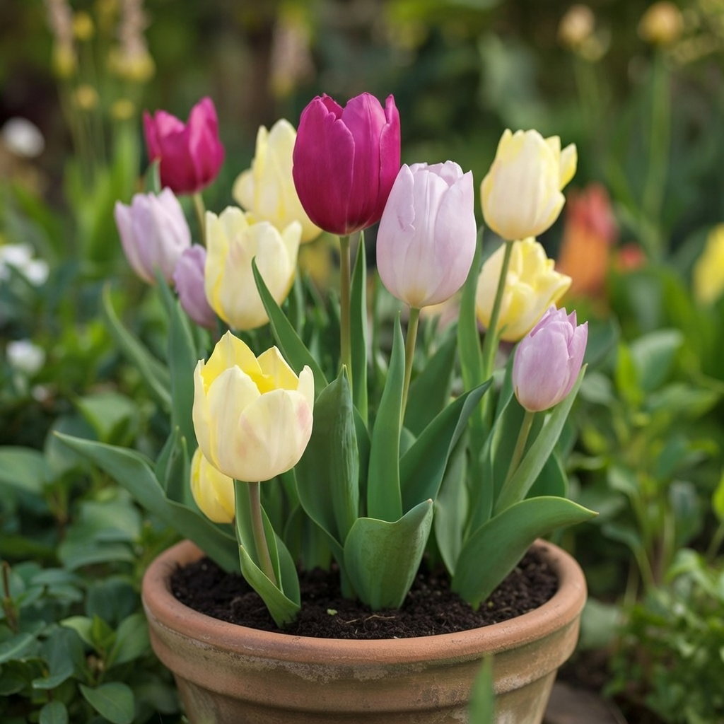 Potte med Tulipanløg 'Prince mix' (12 løg) i gule, lilla og lys lilla nuancer, ideel til krukker, bede og som snitblomster - Sperli