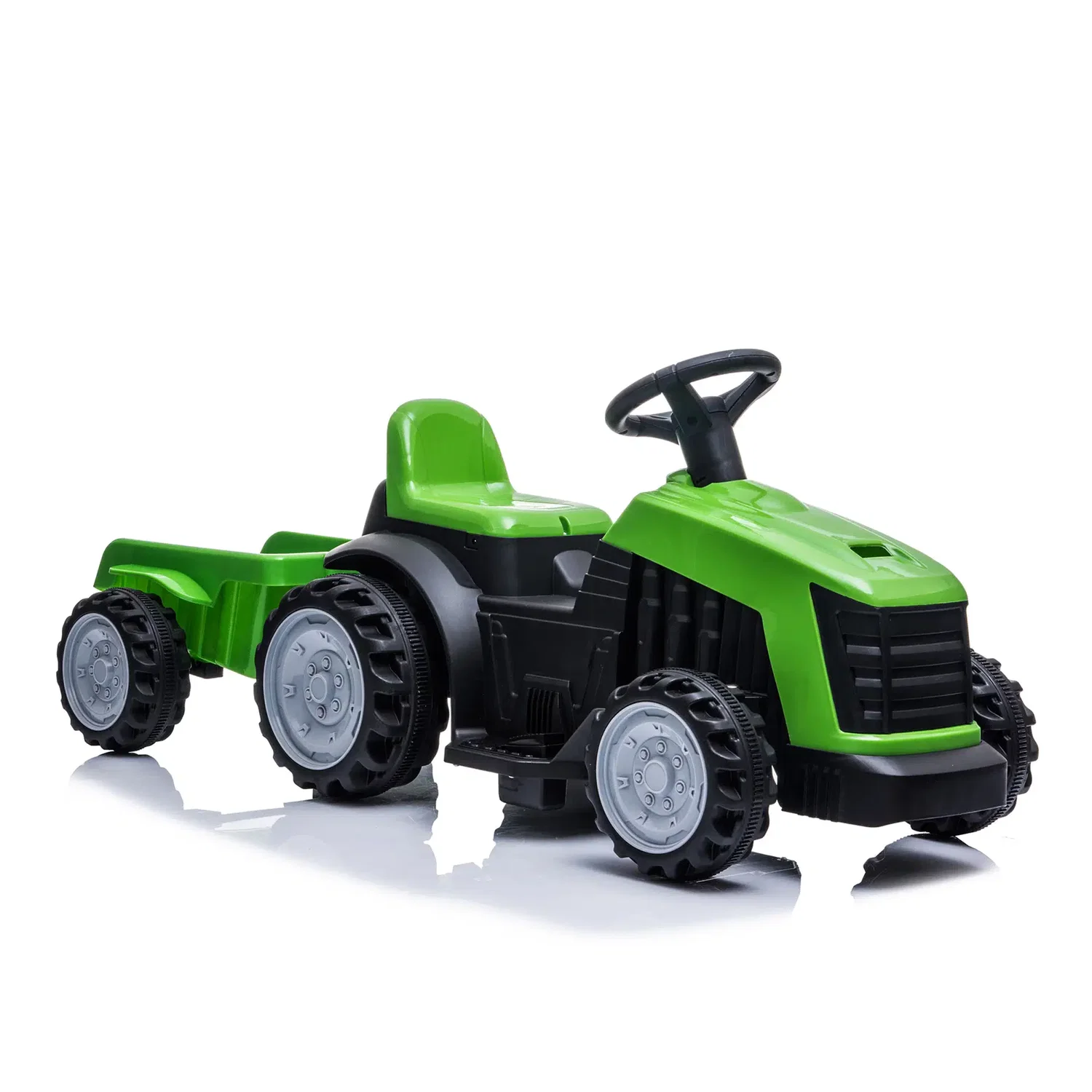 Eltraktor med trailer NORDIC PLAY Speed – grøn, 1 x 7,4V motor, til børn 2-6 år Grøn eltraktor med trailer fra NORDIC PLAY Speed, 1 x 7,4V motor, frem- og bakgear, robust hjuldesign – elektrisk kørelegetøj ideel til børn 2–6 år