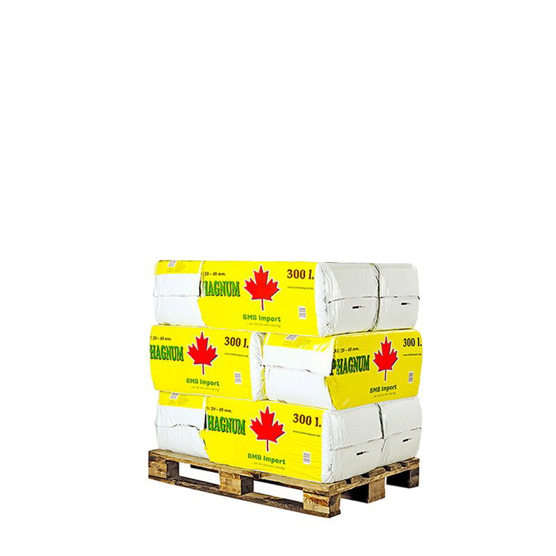 Palle med Magnum spagnum 300L Palle med gule Magnum spagnum sække 300 liter