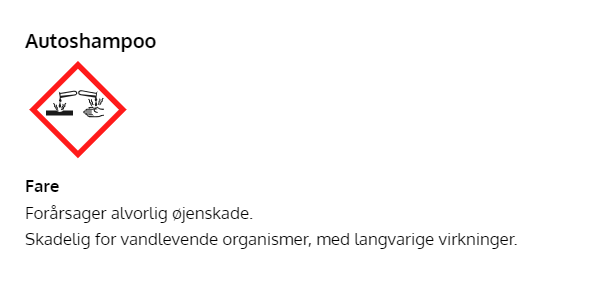 Autoshamppo advarselslabel Autoshamppo med ætsnings- og miljøfare piktogram