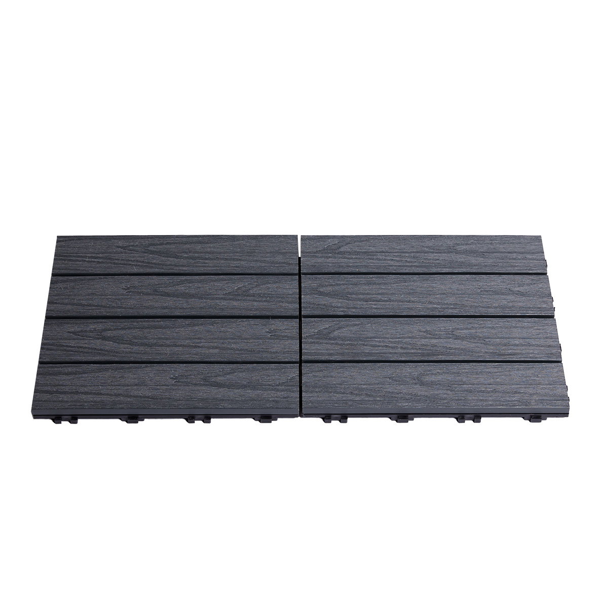 Antracitgrå HORTUS komposit terrasseflise 30x30 cm 4-pak med træstruktur, slidstærk og vejrbestandig overflade, nem at lægge på terrasse, altan eller udendørs arealer