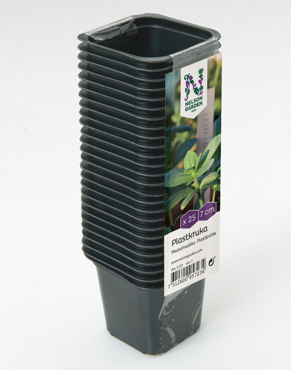 Stabel med 25 sorte plastikpotter 7 cm til planter