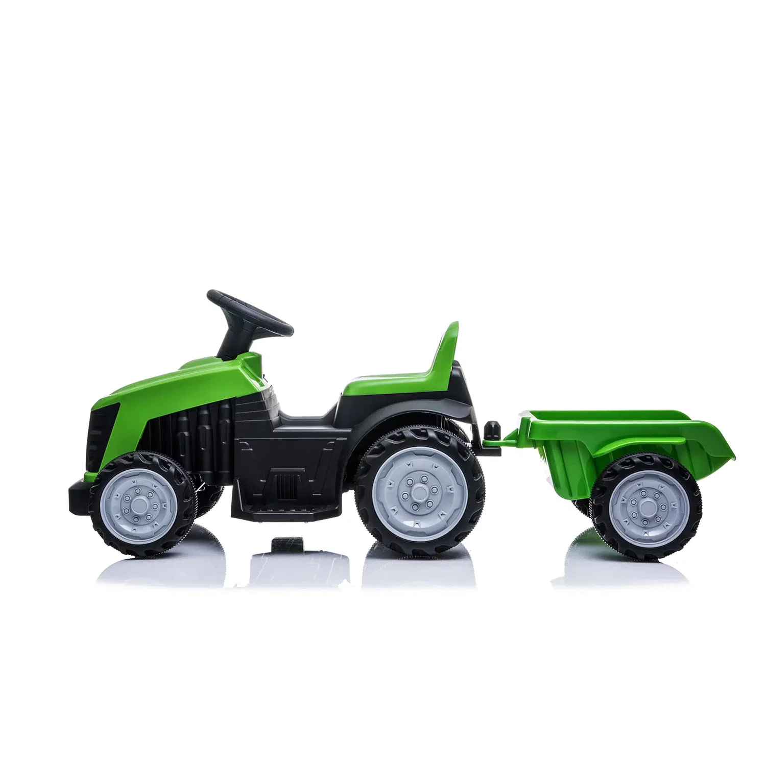 Eltraktor med trailer NORDIC PLAY Speed grøn – 1 x 7,4V motor, til børn 2-6 år Grøn eltraktor med tilhørende trailer fra NORDIC PLAY Speed, batteridrevet (1 x 7,4V motor), robust legetøj til børn 2-6 år, ideel til haven og leg
