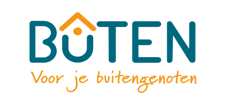 Büten-logo med orange husikon over bogstavet U og teksten 'Voor je buitengenoten'