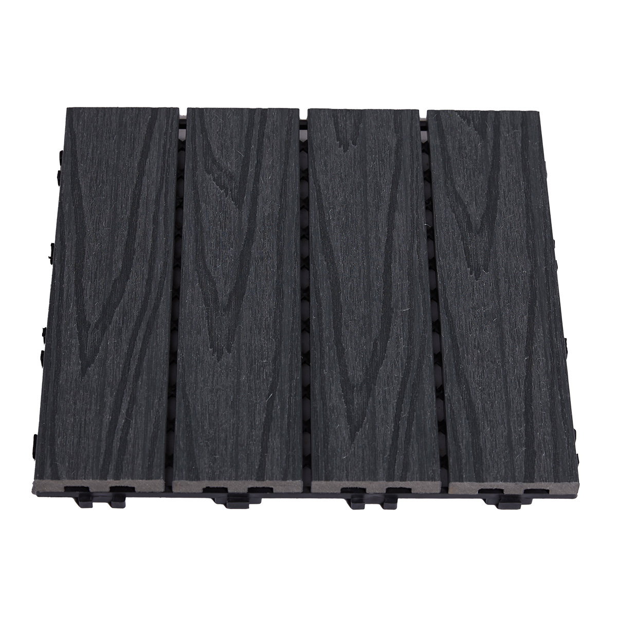HORTUS terrasseflise i komposit 30x30 cm (4-pak) i antracitgrå med træstruktur – holdbar, vejrbestandig terrasse- og altanflise med kliksystem, moderne udseende og lavt vedligehold