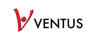 Ventus logo - rød V-formet figur med rund prik og sort tekst "VENTUS" Ventus-logo med rød V-formet figur med rund prik og sort tekst "VENTUS"