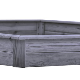 Sandkasse 6-kantet grå, grundmalet NORDIC PLAY Active – 182 x 156 cm 6-kantet sandkasse fra NORDIC PLAY Active i grå, grundmalet PEFC-certificeret fyrretræ, 182 x 156 cm, robust kantdetalje og synligt træstruktur, velegnet til flere børn i haven