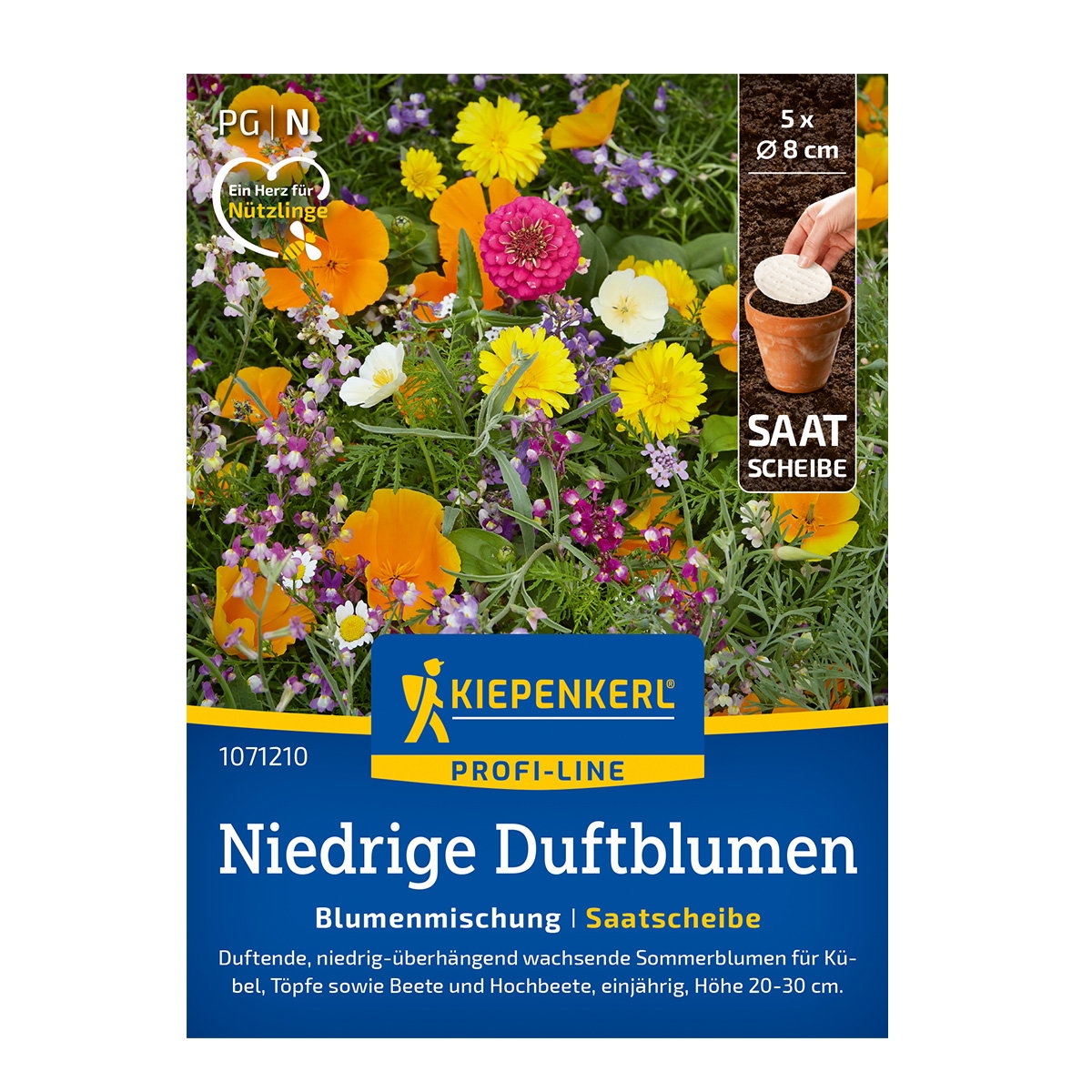 Billede af Kiepenkerl Blomsterblanding Duftende – farverig, lavtvoksende sommerblomstblanding leveret som 5 såskiver Ø8 cm, ideel til krukker, altankasser og højbede, blomstrer juni–oktober, højde ca. 20–30 cm