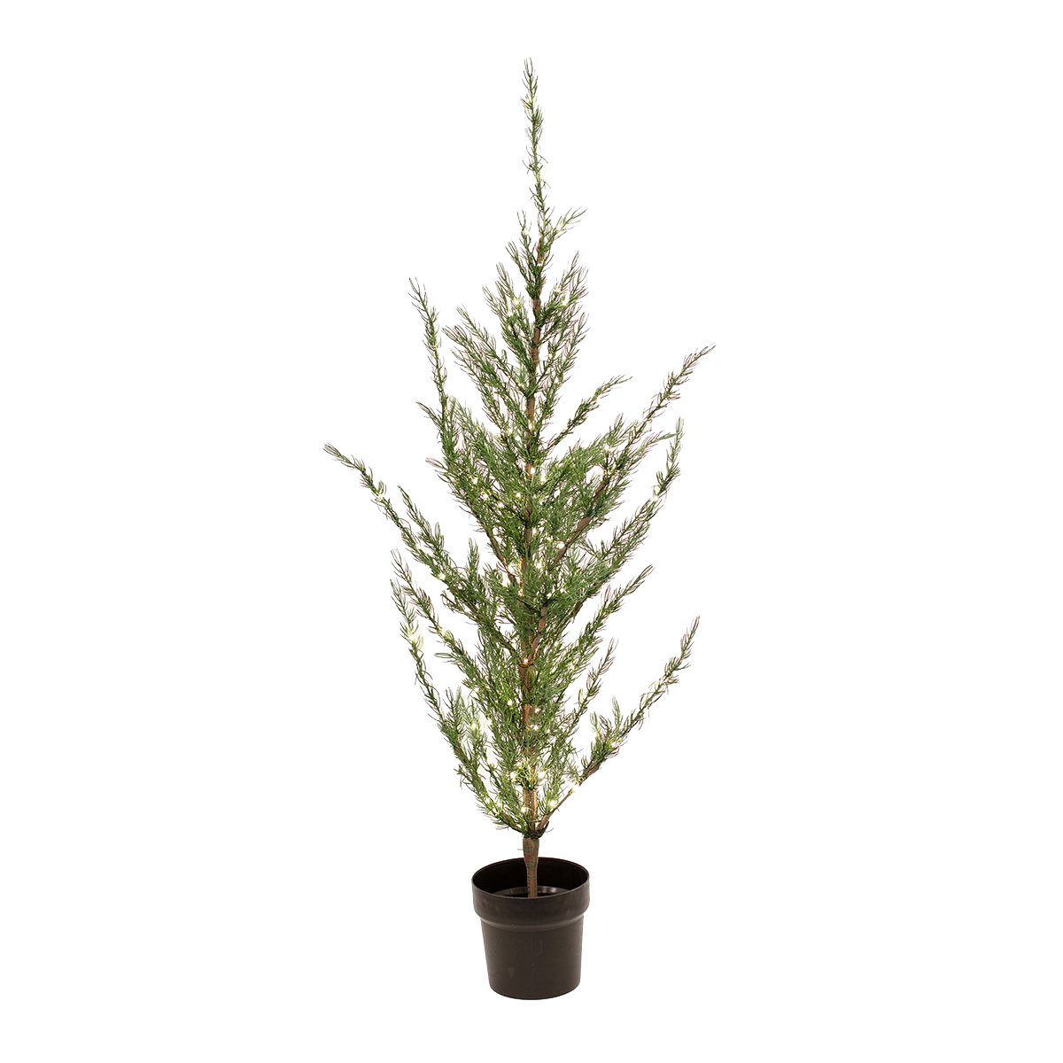 Kunstigt juletræ i potte med LED-lys Slankt kunstigt juletræ i sort potte med lys
