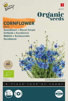Pose med økologiske frø til blå kornblomster