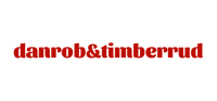Rødt logo med teksten danrob&timberrud på sort baggrund
