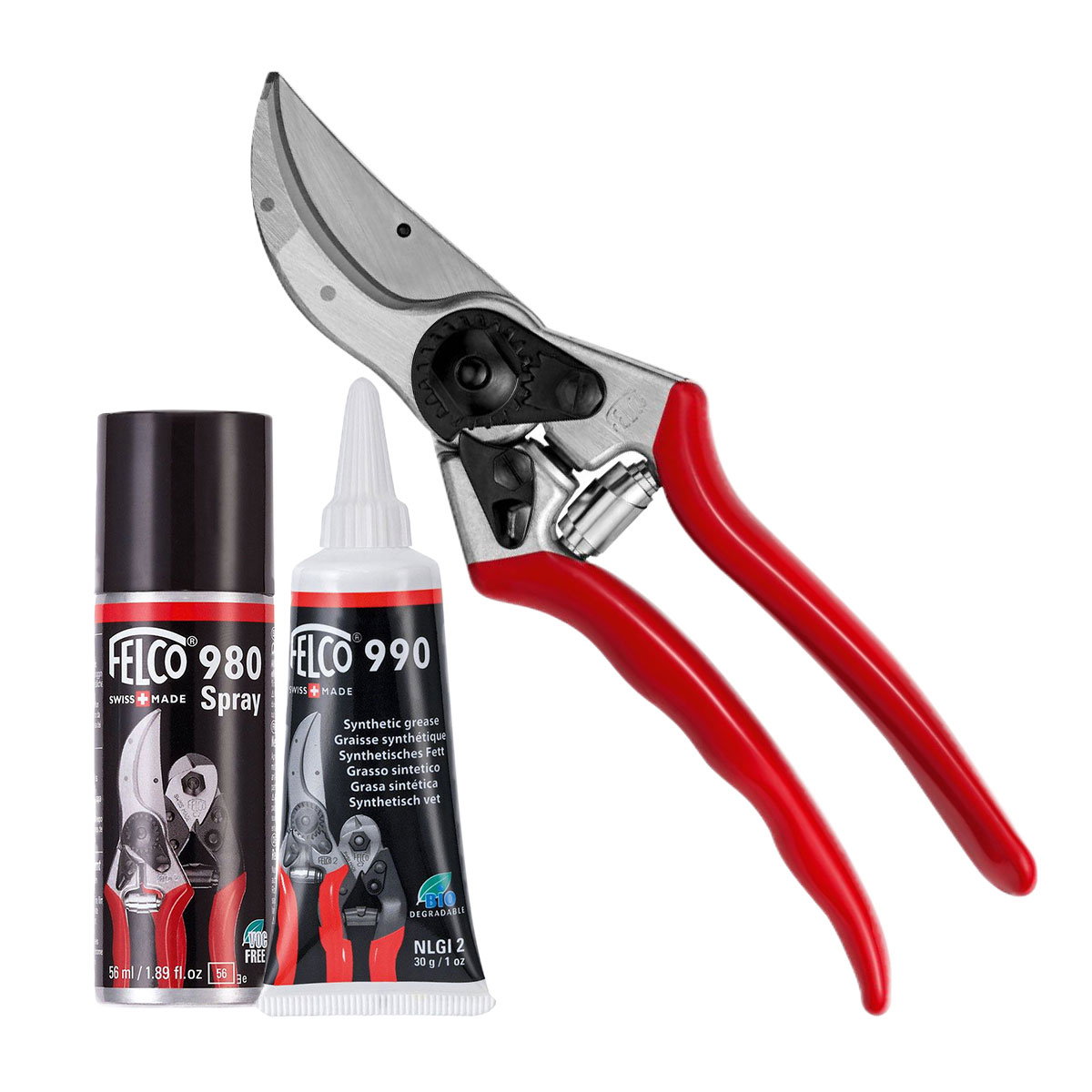 Felco beskæresaks med vedligeholdelsessæt Felco beskæresaks med spray og smørefedt