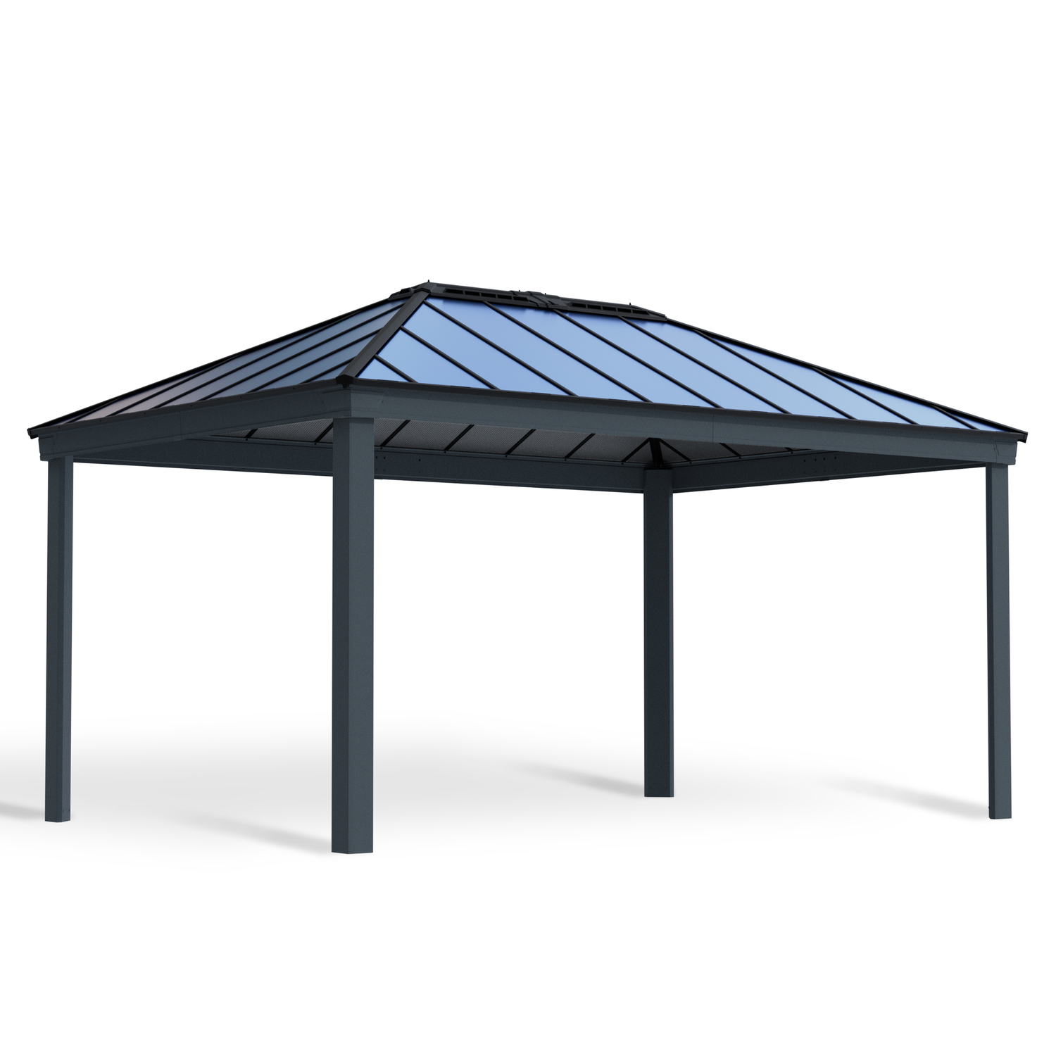 Fritstående havepavillon i mørk aluminium med glastag