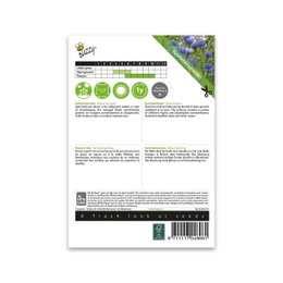 Sommerblomster frøblanding blå – Buzzy Bagside af Buzzy sommerblomster frøpose, blå blanding