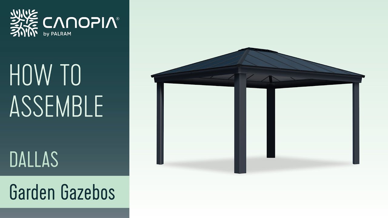 Palram Canopia STOCKHOLM terrasseoverdækning 3,4×3,7 m i antracitgrå, fritstående aluminiumspavillon med saddeltag og solide søjler