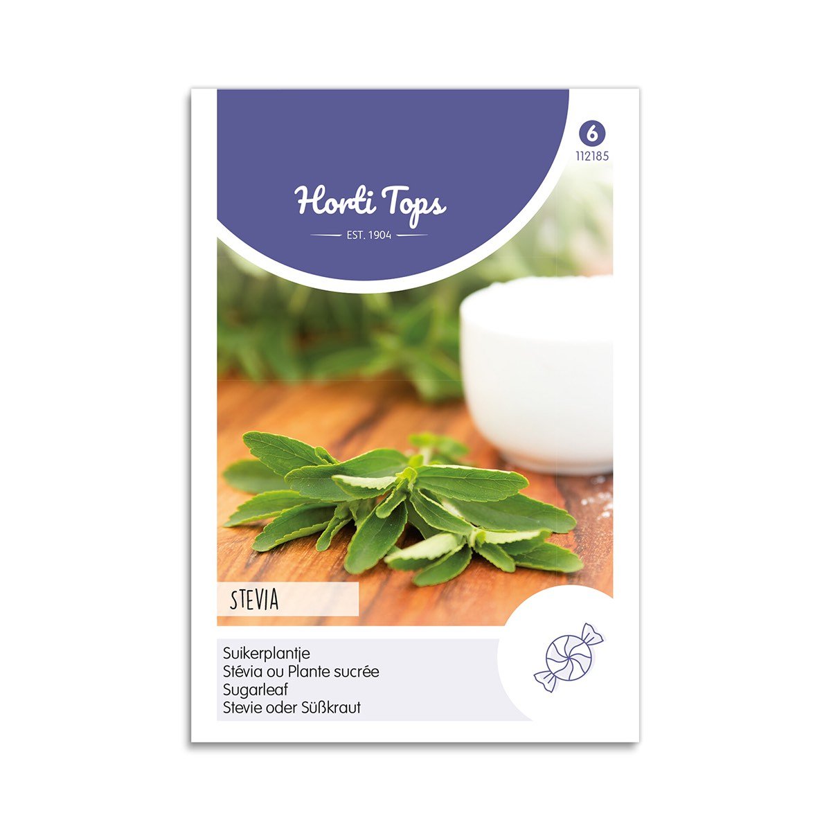 Stevia planteblade på bord, frøpose fra Horti Tops